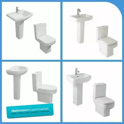 Buy Modern Toilet WC Pan Cistern And Basin Sink Pedestal Set Ceramic Bathroom Suite • 219£