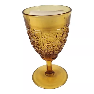 Buy EAPG  Gillinder & Sons No 3 DAISY & BUTTON THIN BARS Amber Glass GOBLET Ca 1885 • 27.84£
