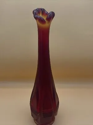 Buy Fenton Vtg Barred Oval Bud Vase Red Amberina Stretch Ruffle Opening 9” • 15.44£