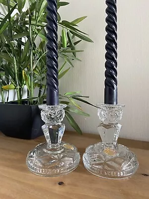 Buy Vintage Bohemia Clear Glass Candlesticks Pair Bohemian Czech Glass • 14£