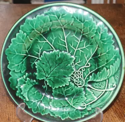 Buy 2 Antique Majolica Green Vine Leaf Serving Plates Cabbage Ware Vintage Victorian • 40£