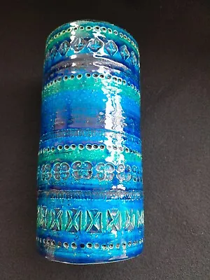 Buy BITOSSI ALDO LONDI  Cylinder Vase In Rimini Dark Blue Glaze, 21cm. Vintage. • 99£