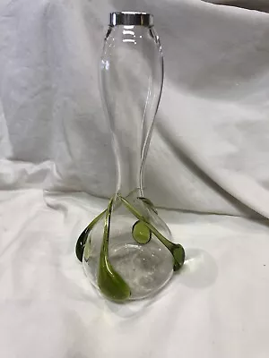 Buy Antique Art Glass Green Vase TADPOLES C.1900 Hallmark Silver Rim • 120£