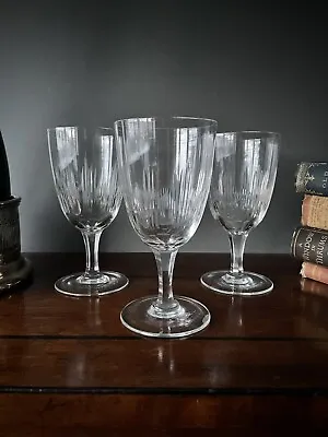 Buy Three Vintage Crystal Wine Glasses | Art Nouveau Deco | Polished Pontil • 29.99£
