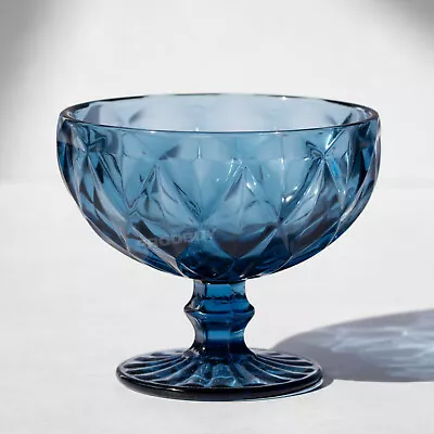 Buy Set Of 2 Blue Thick Glass Sundae Dishes Vintage Ice Cream Dessert Glasses Bowls • 15.20£