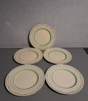 Buy Clarice Cliff Side Plates X 5 Newport Pottery Green Banded 840076 - 20cm Width • 29.99£