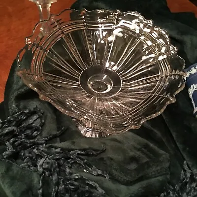 Buy Vintage Crystal Ribbed Compote Scalloped Ruffled Sawtooth Pedestal Candy Dish • 11.95£