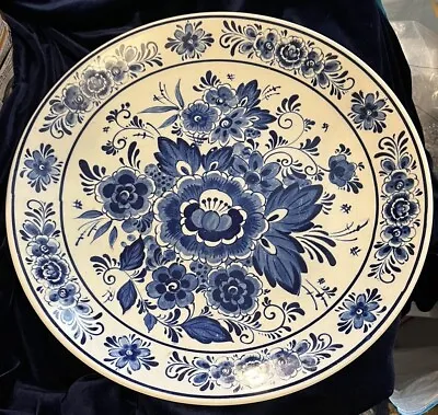Buy Vintage Blue & White Floral Royal Delfts Blauw Hand Painted 13” Wall Plate VGC • 25£