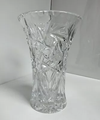 Buy Heavy Bohemian Lead Crystal Cut Glass Vase Pin Wheel Star Diamond 19cm X 12.5cm • 15£