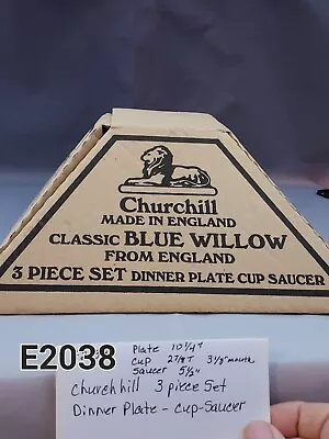 Buy Churchill England Blue Willow 3 Piece Set 10  Dinner Plate Cup & Saucer New • 30.31£