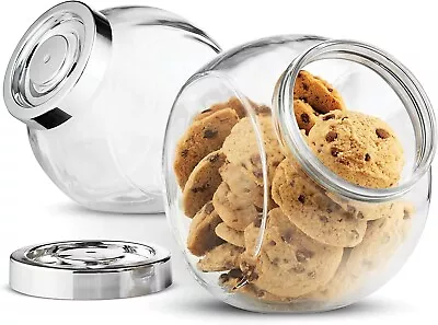 Buy 2x 1.6L Glass Hermetic Candy Cookies Storage Jar Container Airtight, Silver Lid • 11.99£