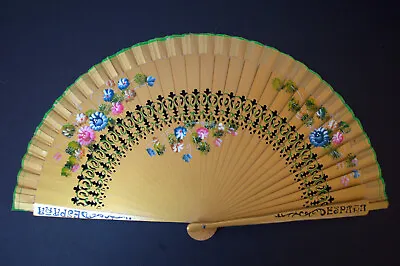 Buy Vintage Spanish Hand Fan With Hand Painted Flowers On Both Sides • 8£