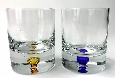 Buy Rocks Glass Glassware Whiskey Bourbon Color Air Bubble Bottom Yellow Cobalt Blue • 26.59£