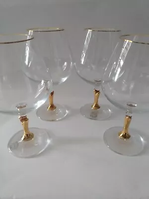 Buy Crystal Wine Glasses Colony Made In Czech Republic Set Of 4 Gold Stem And Rim • 62.65£