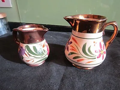Buy 2 Vintage Wade Porcelain HarvestWare Floral Copper Lustre Jugs - Made In England • 11.50£