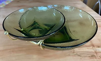 Buy Vintage Anchor Hocking Avocado Green Glass Chip And Dip Set Bowl, 3-pieces • 14.41£