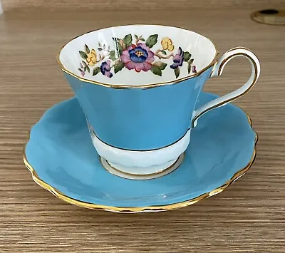 Buy Vintage AYNSLEY England Turquoise Teacup And Saucer Bone China Gold Rim Floral  • 38.43£