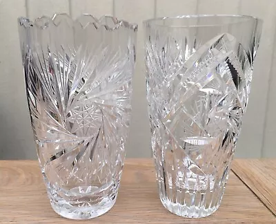 Buy 2 Vintage Bohemian Crystal Glass Vases Pin Wheel Star 6 Inch • 12£