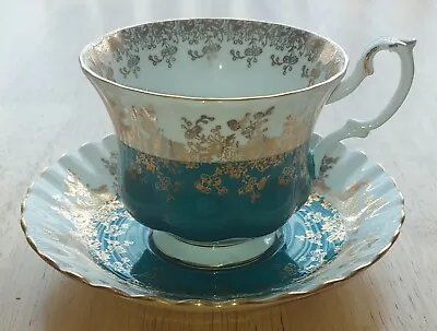 Buy Royal Albert Regal Series Cup & Saucer Duo Turquoise/Teal White Gold Vintage  • 18£