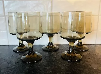 Buy 5 Vintage MCM Libbey Tawny Accent Wine Glasses Smokey Amber 70s Retro Stemware • 26.56£