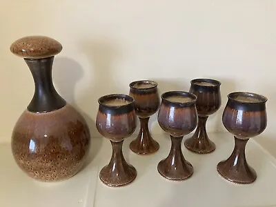 Buy Iden Pottery Rye Sussex 1 Lidded Decanter And 5 Goblets In Brown Lustre Glaze • 40£