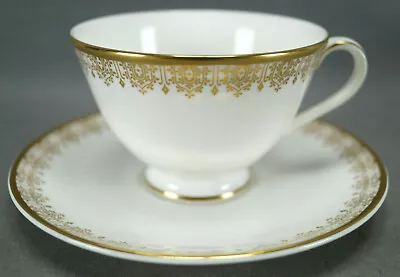 Buy Royal Doulton Gold Lace Pattern White & Gold Bone China Tea Cup & Saucer C.1966+ • 14.22£