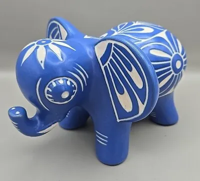 Buy Vintage Pablo Zabal Chile Chilean Pottery Blue Zoo 4  Elephant W/ Flowers  • 94.83£