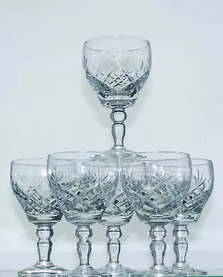 Buy Six BRIERLEY Lead Crystal ELIZABETH Cut Pear Bowl Wine Glasses - 12cm, 150ml • 30£