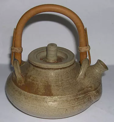 Buy Stoneware Studio Pottery Oriental Style Cane Handle Tea Pot -Clear Makers Mark. • 45£