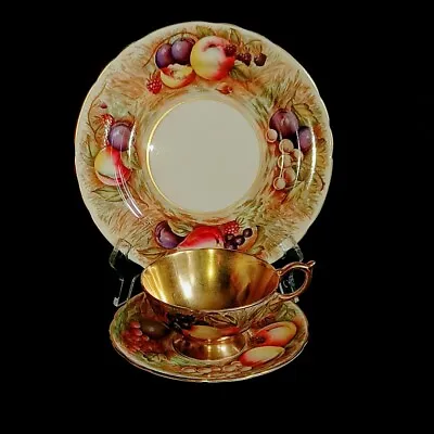 Buy AYNSLEY ORCHARD GOLD Porcelain Tea Cup, Saucer & Luncheon Plate D. Jones • 215.77£