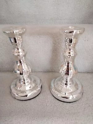 Buy Two 9  Antique Mercury Glass Candlesticks Dept 56    • 28.29£