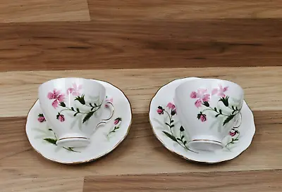 Buy 2 X Vintage Colclough Pink Tiger Lilly Pattern Bone China Cups & Saucers • 8.49£