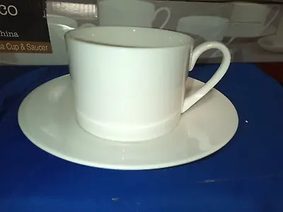 Buy Boxed 6 White Classico High Fired Bone China Straight Tea Cups & Saucers • 8.99£