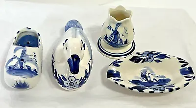 Buy Lot Of 4 Vintage Blue & White Porcelain Delft Etc Duck Shoe/candle Dish Vase • 19.18£