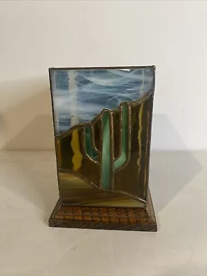 Buy Vintage Candle Holder Stained Glass ￼ Saguaro Cactus Red White Green 5.75” Tall • 71.93£