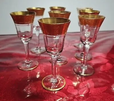Buy Set 8 Elegant Tiffin Franciscan Gold Rambler Rose Clear Stem Cordial Glasses • 35.71£
