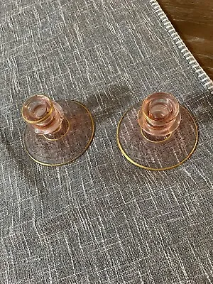Buy Pair Vintage Pink Depression Glass Candle Holders Etched Glass • 18.93£