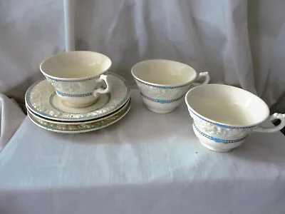 Buy George Jones & Son England Crescent Chatham Blue Lot Of 3 Footed Cups & Saucers • 18.89£