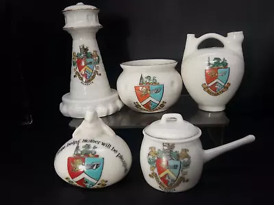 Buy Goss/Crested China - MARGATE Crests X5 Inc Goodwin Carafe Chick On Egg Saucepan • 10£