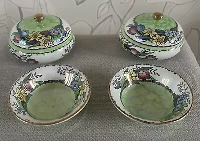Buy Maling Peony Rose Lime Green Lustre Ware 4 Dishes Bedroom Table Set • 19.99£