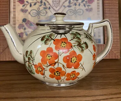 Buy Vintage 1930s Arthur Wood England Tea Pot Orange Flowers Poppies • 54.63£