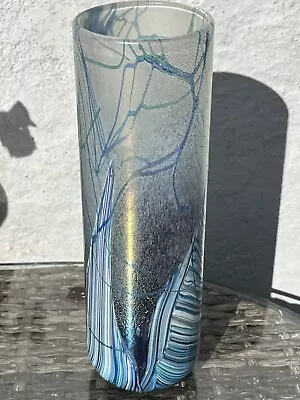 Buy Isle Of Wight Studio Glass Tall Seascape Vase With Gold Highlights Blue 22.5 Cms • 175£