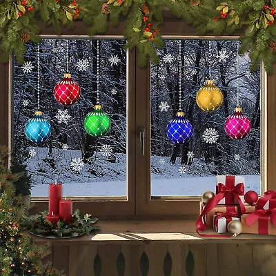 Buy Christmas Stained Glass Bauble Snowflakes Window Stickers Clings Reusable • 8.99£