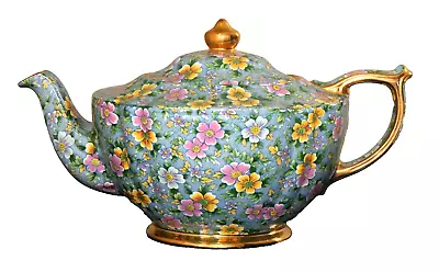 Buy James Sadler England Bone China Sophie Chintz Teapot Blue Floral Gold - Mint • 110.29£