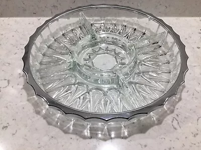 Buy 1950’s Pressed Glass Hors D’oeuvres Dish Chrome Serrated Edge 5  Sections Great • 12£