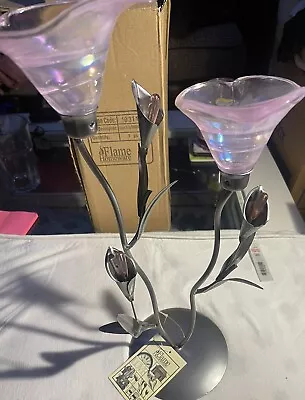 Buy Metal And Pink Open Tulip Glass Tea-light Candle Holder Table Top Ornament • 15£