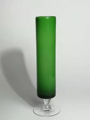 Buy Vintage Empoli Green & White Cased Glass Vase ~ Clear Glass Decorative Foot • 30£
