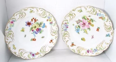 Buy Two Antique H&C L France Limoges Handpainted Floral Plates Gold Embellishments • 37.94£