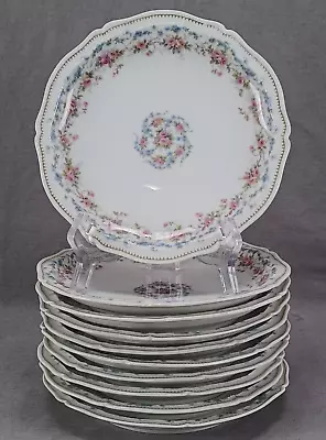Buy Set Of 10 Haviland Schleiger 1047-2 Pink Blue & Gold Floral 7 1/2 Inch Plates • 156.08£