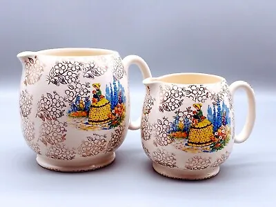 Buy Vintage Sadler Crinoline Lady Two Milk Jugs Porcelain • 86£